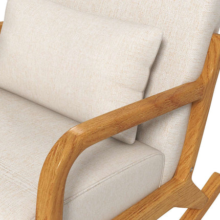 Rocking chair with padded seat, wooden frame, cream