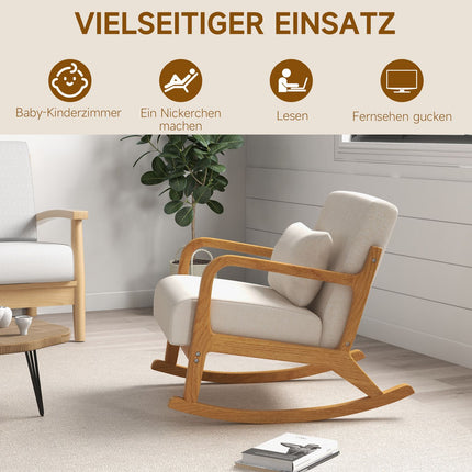 Rocking chair with padded seat, wooden frame, cream