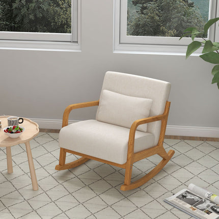 Rocking chair with padded seat, wooden frame, cream