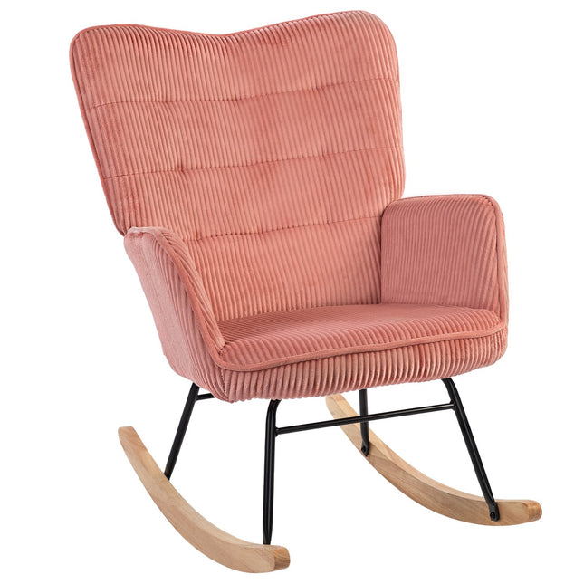 Pink rocking chair with armrests - wooden runners, relaxation