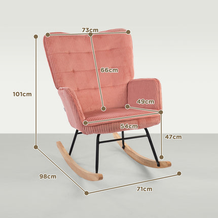 Pink rocking chair with armrests - wooden runners, relaxation