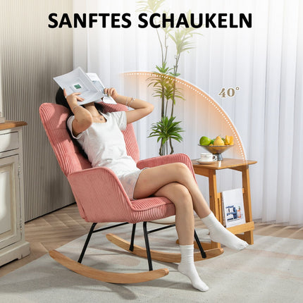 Pink rocking chair with armrests - wooden runners, relaxation