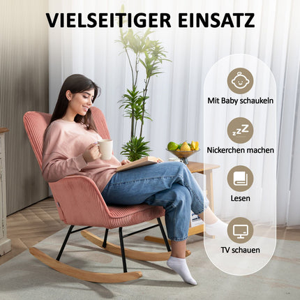 Pink rocking chair with armrests - wooden runners, relaxation