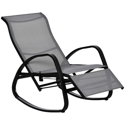 Gray adjustable garden rocking chair with footrest, capacity 160 kg