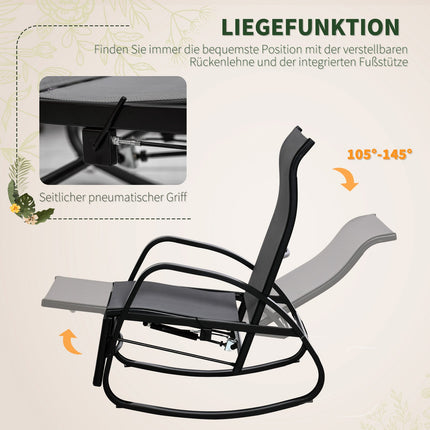Gray adjustable garden rocking chair with footrest, capacity 160 kg