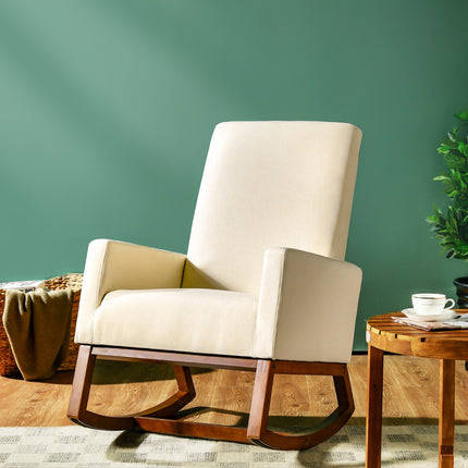 Rocking Chair, Rubber Wood Base, Side Pocket, Beige