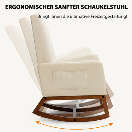 Rocking Chair, Rubber Wood Base, Side Pocket, Beige
