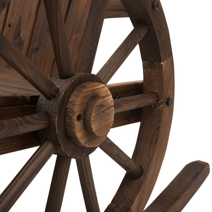Rocking chair, rustic wood, dark brown, wheel design