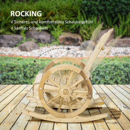 Rustic rocking chair in solid wood for garden, 68x88x92 cm