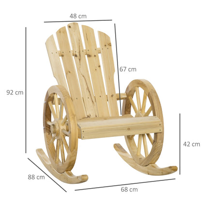 Rustic rocking chair in solid wood for garden, 68x88x92 cm