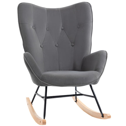 Velvet-like rocking chair, steel frame, padded seat