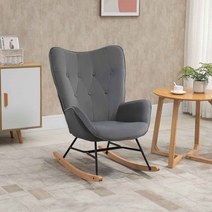 Velvet-like rocking chair, steel frame, padded seat