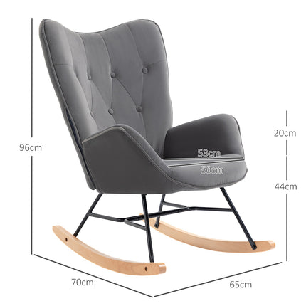 Velvet-like rocking chair, steel frame, padded seat