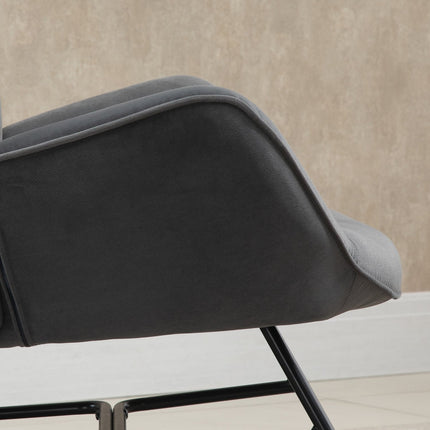 Velvet-like rocking chair, steel frame, padded seat