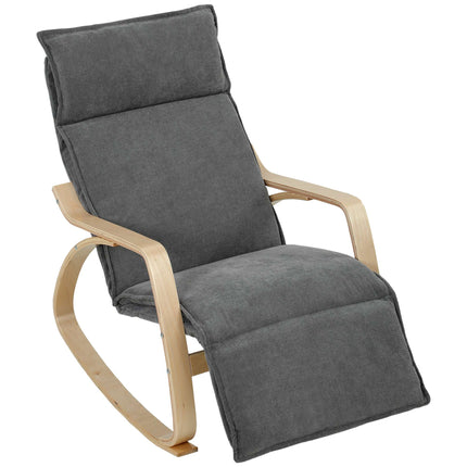 Rocking Chair with Adjustable Footrest, Dark Grey Linen-Look