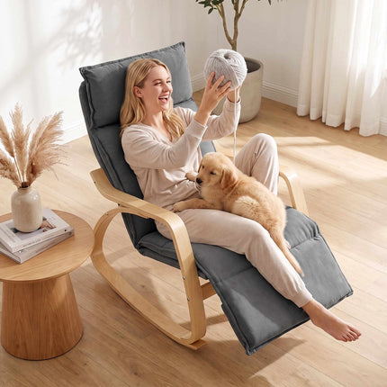 Rocking Chair with Adjustable Footrest, Dark Grey Linen-Look