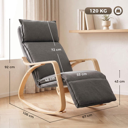 Rocking Chair with Adjustable Footrest, Dark Grey Linen-Look