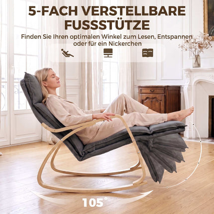 Rocking Chair with Adjustable Footrest, Dark Grey Linen-Look