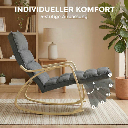 Rocking Chair with Adjustable Footrest, Padded, Grey