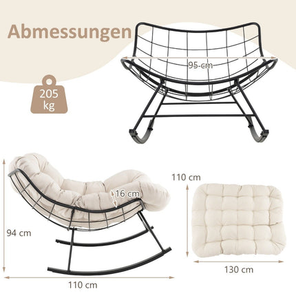 Rocking Chair with Cushion, 205 kg Capacity, Beige