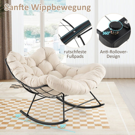 Rocking Chair with Cushion, 205 kg Capacity, Beige