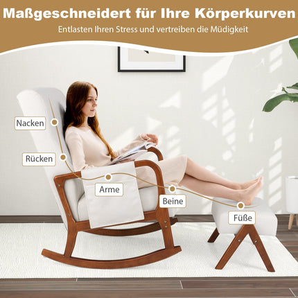 Rocking Chair with Ottoman, Ergonomic Design, Beige