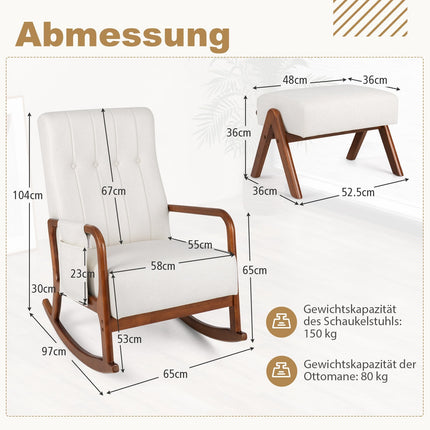 Rocking Chair with Ottoman, Ergonomic Design, Beige