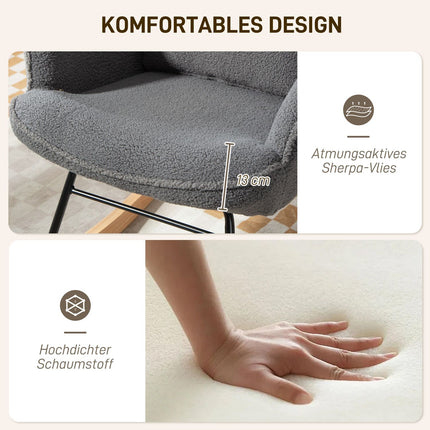 Rocking Chair with Ottoman, Fleece Cover, Wood Legs, Dark Gray