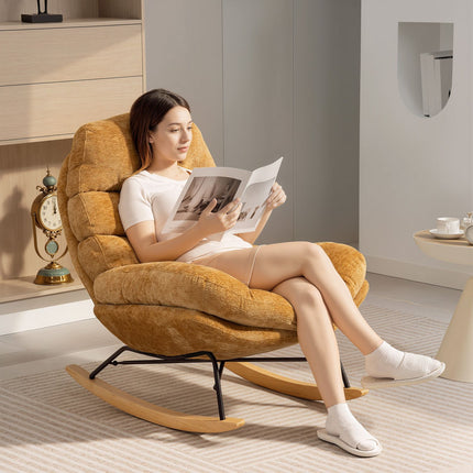 Rocking Chair with Steel Legs and Wood Base, Yellow
