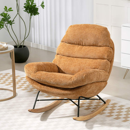Rocking Chair with Steel Legs and Wood Base, Yellow