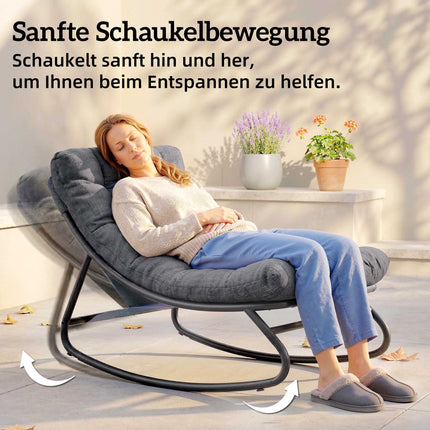 Rocking Chair with Wide Mesh Seat and Thick Cushion, Gray