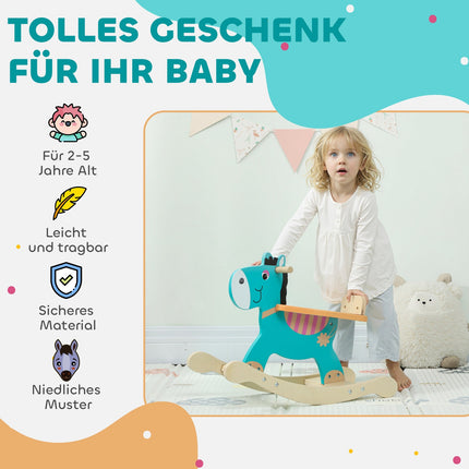 Rocking Donkey Baby Toy with Handles, 59x27x43 cm, Blue-Green