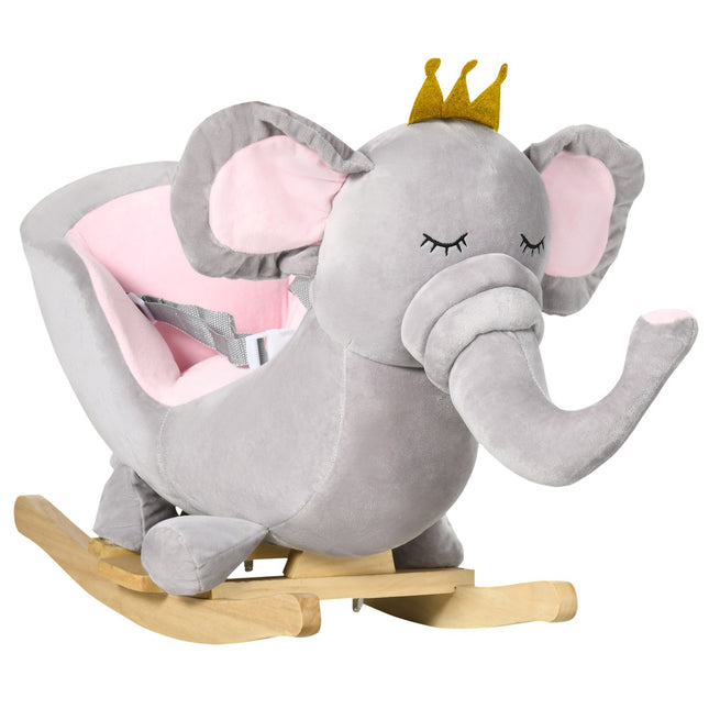 Wooden rocking horse elephant - gray and pink, ages 18 million+