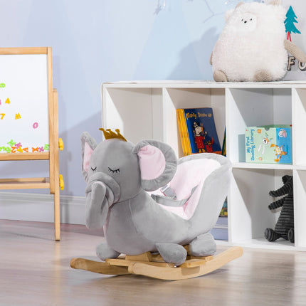 Wooden rocking horse elephant - gray and pink, ages 18 million+