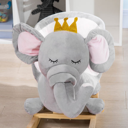 Wooden rocking horse elephant - gray and pink, ages 18 million+