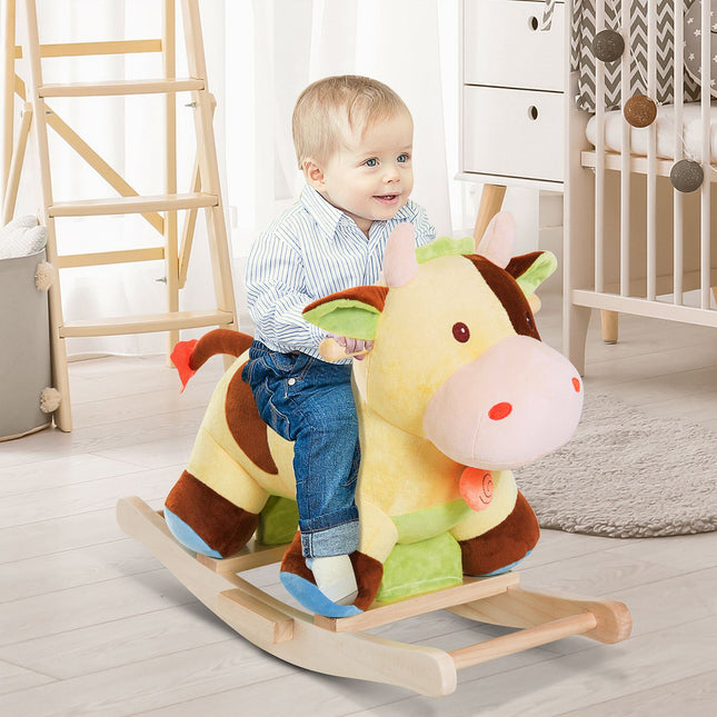 Brown & Yellow Baby Rocking Cow Toy - 60x34x46 Cm