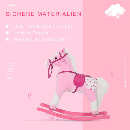 Pink rocking horse toy with sound, 74x28x65 cm