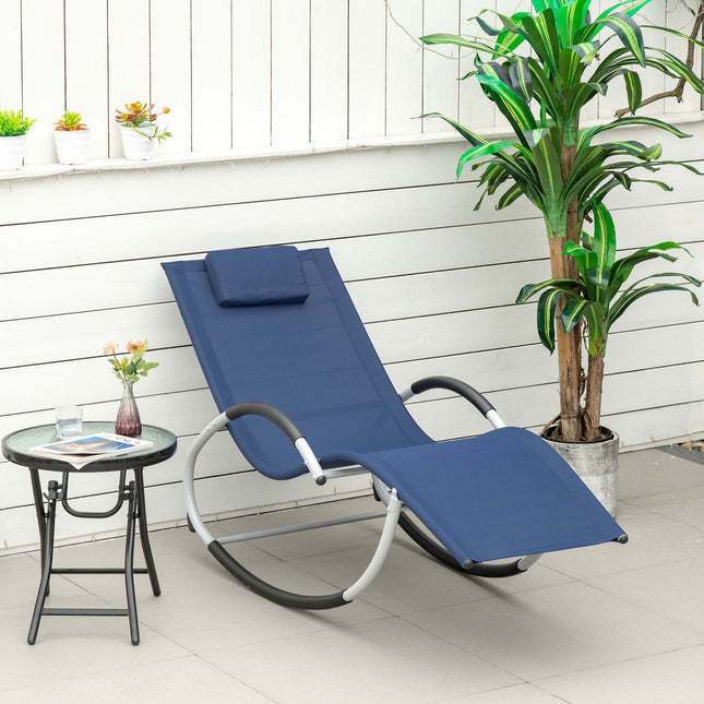 Rocking chair in metal Garden chair with headrest, blue