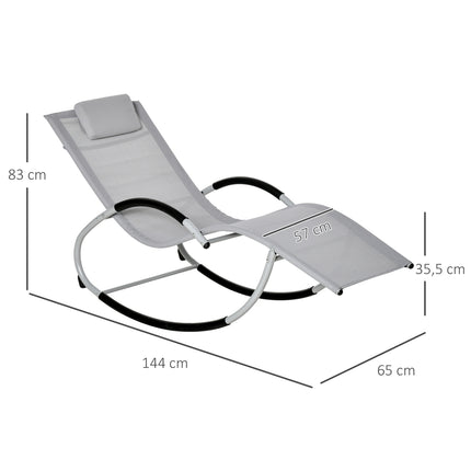 Garden rocking chair with headrest, light gray metal