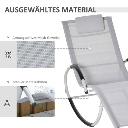Garden rocking chair with headrest, light gray metal