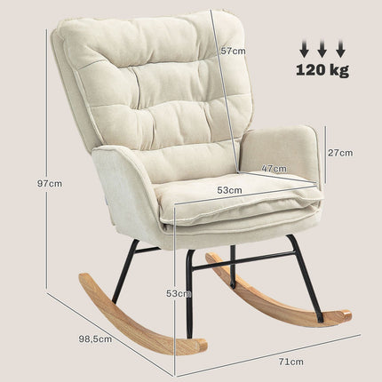 Beige Chenille-Look rocking chair, 120 kg Capacity, for bedrooms