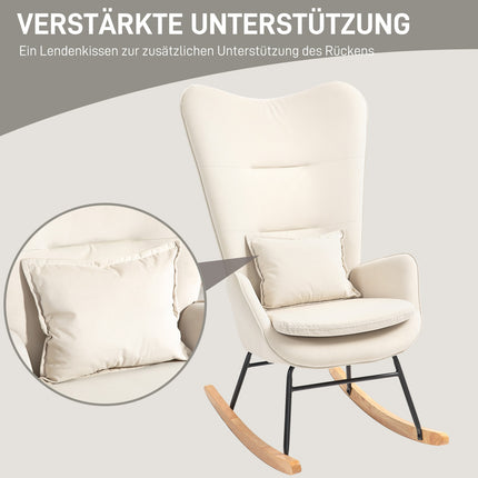 Rocking chair in velvet look, 120 kg Capacity, Cream white