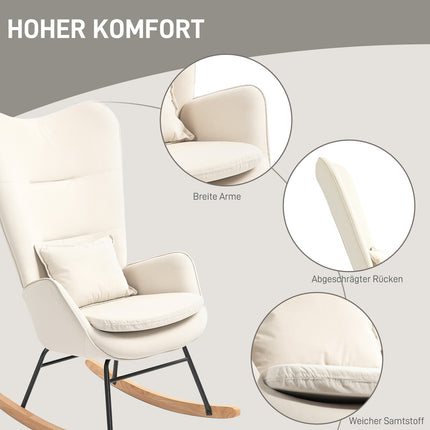 Rocking chair in velvet look, 120 kg Capacity, Cream white