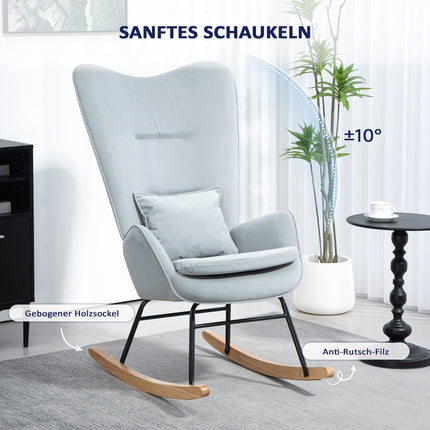 Velvet Look rocking chair, 120 kg capacity, light grey
