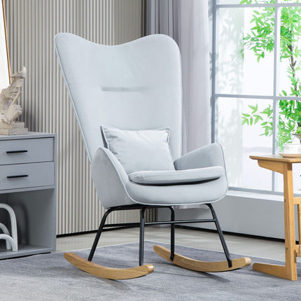 Velvet Look rocking chair, 120 kg capacity, light grey