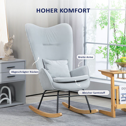 Velvet Look rocking chair, 120 kg capacity, light grey
