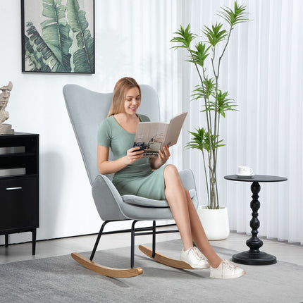 Velvet Look rocking chair, 120 kg capacity, light grey