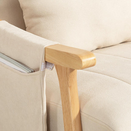 Beige rocking chair in linen with lumbar cushion and pocket