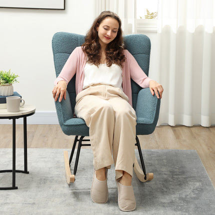 Light blue padded rocking chair with armrests, 120 kg capacity