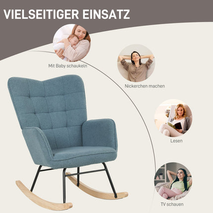 Light blue padded rocking chair with armrests, 120 kg capacity